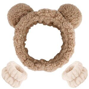 Spa Bear Ears Headband, Face Wash Wristband Set, Cute Makeup Skincare